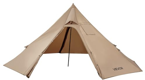 VEVOR Tipi Zelt für 2 Personen, tragbares Winterzelt mit Ofenanschluss, Campingzelte aus Segeltuch, leichte 4-Jahreszeiten-Schutzzelte, Firstzelt, zum Wandern, Angeln und Rucksackreisen, Größe S