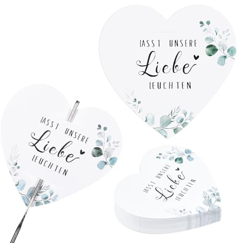 Zithgen 150 Stück Wunderkerzen Etiketten Herz, Wunderkerzen Hochzeit Karten mit Lasst unsere Liebe leuchten Wunderkerze Schilder Herz Geschenkanhänger für Gastgeschenke, Hochzeitsdeko, Wunschkarten