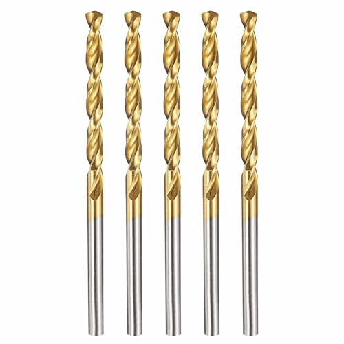 Kozelo 5pcs Drill Bit 3.3mm Diameter M42 8% Cobalt HSS for Hard Metal | Cutting Tool for Machining Hard Metal Stainless Steel Woodworking Handicraft Use, 135° Cutting Angle TiN