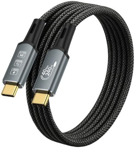Cable USB4 40Gbps 240W PD3.1, Cable USB C a USB C para Thunderbolt 4, 1M | Soporta 8K@60Hz 6K/5K@60Hz 4K@144Hz, Cable USB-C Carga Rápida Compatible con MacBook, iPhone 17/16/15, Galaxy S25, SSD, Dock