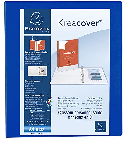 Exacompta 51842BE Ringbuch Kreacover aus festem PP, 4 Ringe 30 mm, Rücken 38mm, DIN A4+, 1 Stück, Blau