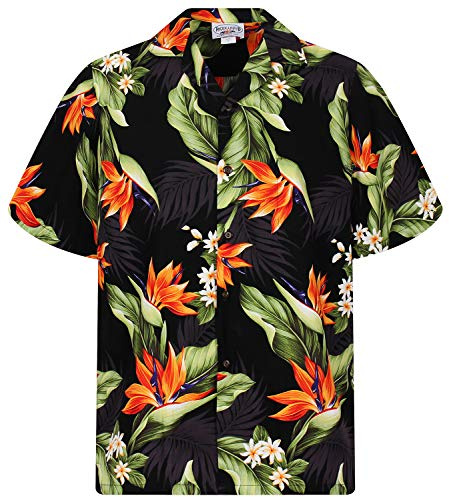 Pacific Legend Original Hawaiihemd, Kurzarm, Strelitzie, Schwarz, 3XL