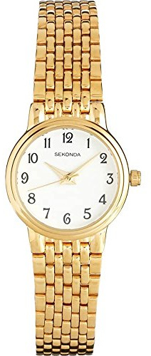 Sekonda Women's Quartz Watch with White Dial Analogue Display and Gold Stainless Steel Bracelet 4090.27