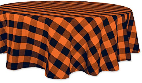 DII Buffalo Check Collection Klassische Bauernhaus-Tischdecke, Baumwolle, Orange und Schwarz, Tablecloth, 70 Round