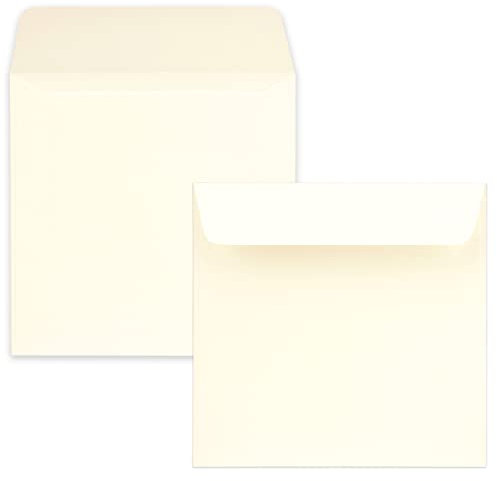 100 quadratische Briefumschläge Farbe: Creme - 15,5 x 15,5 cm (155 x 155 mm) - Nassklebung mit gerader Klappe - 120 Gramm/m²- Marke: NEUSER PAPIER