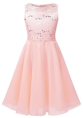 IEFIEL Fille Princess Robe De Mariage sans Manches Fleur Paillettes Robe Demoiselle d'honneur Lace Costume De Cérémonie Fête 2-16 Ans Rose 8 Ans