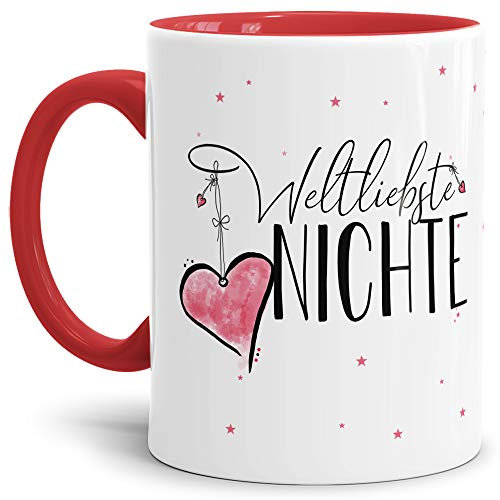 Tasse mit Spruch für die Weltbeste Nichte - Kaffeetasse/Familie/Geschenk-Idee/Mug/Cup/Innen & Henkel Rot