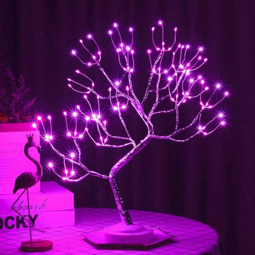 FUCHSUN Bonsaï lumineux 108 LED branches réglables avec piles et USB (branche argentée lueur rose)