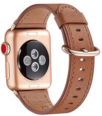 WFEAGL Kompatibel für Apple Watch Armband 40mm 41mm 38mm,Lederband Ersatzband für Herren Damen Kompatibel für iWatch Series 10/9/8/7/6/5/4/3/2/1,SE(38mm 40mm 41mm,Braun+Roségold Adapter)