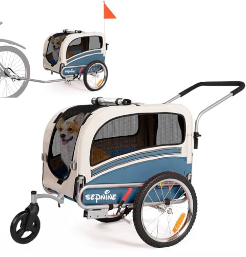 SEPNINE Rimorchio per Cani 2 in 1 per Bicicletta, Rimorchio per Cani, con Freni, Finestre in Plastica Trasparente Proteggono dalla Pioggia