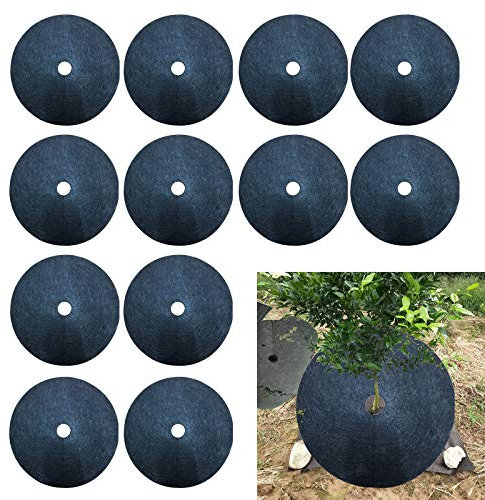 JYCAR Lot de 12 Tapis de Protection Contre Les Mauvaises Herbes, Tapis de paillage Rond pour extérieur, Protection Contre Les Mauvaises Herbes (diamètre 41,9 cm)