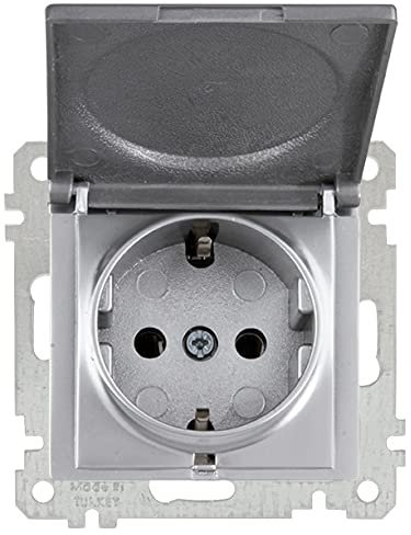 Unterputz Steckdose mit Klappdeckel · Schutzkontaktsteckdose mit Deckel · Silber/Silbern · CANDELA
