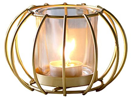 Portavelas de hierro con pantalla de cristal, para decoración de mesa, boda, salón (C#)