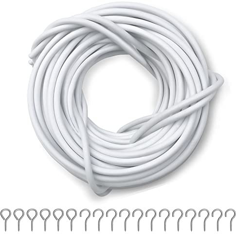 Dikots Net Curtain Wire and Hooks Set - 20M Curtain wire kit includes 40 Eyes & 40 Hooks - A Multipurpose Wire