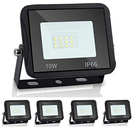 Randaco Außenleuchten LED Scheinwerfer, 5er 10W LED Strahler Fluter IP66 Wasserdichte Flutlicht 900LM Warmweiß 3000K, Außen-Leuchte Strahler für Außenbereich Garage oder Werkstatt
