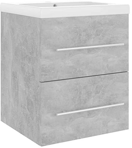 vidaXL Armoire d'Evier avec Lavabo Intégré Meuble de Salle de Bain Armoire de Rangement avec Vasque Toilette Intérieur Gris Béton Bois d'Ingénierie
