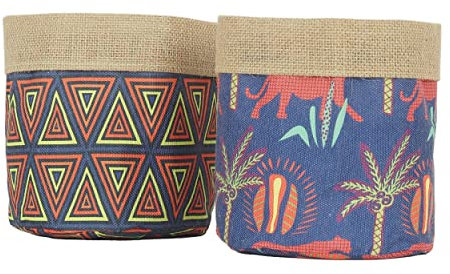 Ligne Déco - Cache-Pot Panier de Rangement - Lot de 2 - Décoratif - Élégant - Tendance Déco - Durable - Entretien Facile - Plante Artificielle Intérieur - Tissu - 18cm