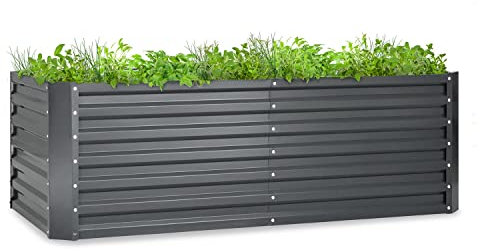blumfeldt Hochbeet, Großes Kräuterbeet Einfacher Aufbau, Hochbeet Garten & Balkon, Freistehendes Gemüsebeet für Blumen, Obst & Gemüse, Hochbeet aus Metall, Gartenbeet 180 x 60 x 90 cm, Hochbeet Grau