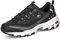 Skechers Damen D'Lites Ladies Night Sneaker, Schwarzer Duraleather Goldbesatz, 42 EU