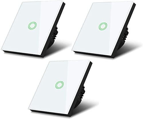 Maclean MCE710W 1-Fach Touch Wechselschalter 3-er Pack Lichtschalter Kreuzschalter Wandschalter Treppenschalter mit Farbwechsel LED Hintergrundbeleuchtung Einbauschalter (1-Fach Rund, Weiß)