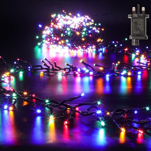 GlobaLink 7.6M 760LED Outdoor Christmas Lights Multicolour Cluster Christmas Lights 8 Modes Christmas Tree Lights Plug in IP44 Waterproof for Outdoor Indoor Xmas Tree Garden Party Decor