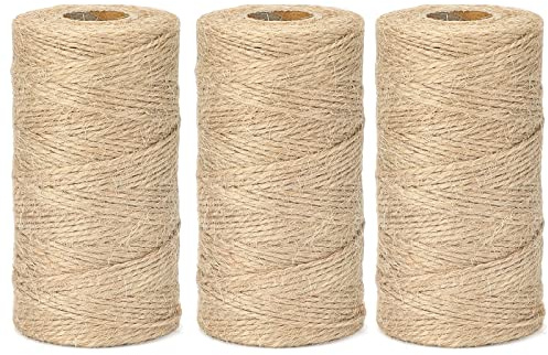 G2PLUS Jute String Twine 1.5MM, 3x100M Natural Garden Jute Rope, 2 Ply Art and Crafts Linen String Brown for DIY Craft; Gardening Use