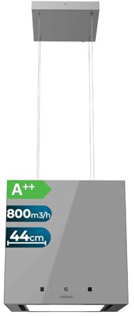 Cecotec Campana Extractora 44Cm En Isla Cuadrada Bolero Flux Cct 448000 Glass Grey A++. Acabado Vidrio Gris, Succión 800M3/H, Motor 210W, 3 Potencias, Filtro Carbono