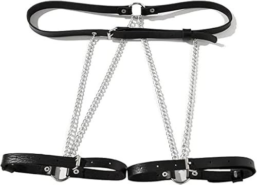 Damen Punk Leder Körperkette Sexy Einstellbare Taillenkette Schwarz Bein Strumpfband Gürtel Gothic Schelling Kette Körperzubehör für Frauen