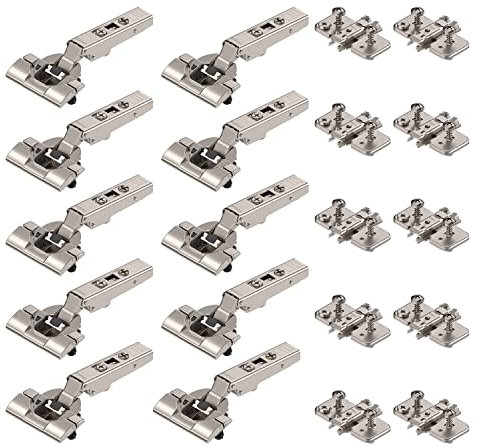 10 x siwitec Blum CLIP top BLUMOTION 110° Scharnier INSERTA mit Feder, Softclose, vernickelt, Eckanschlag, inkl. Exzenter-Kreuzmontageplatten