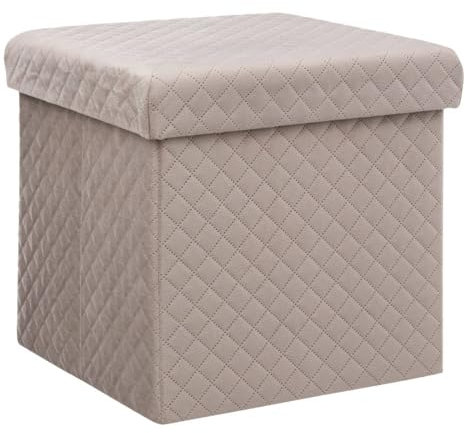 Five 2 in 1 Pouf e contenitore in velluto beige lino 31 x 31 cm