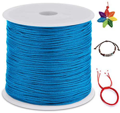 LEREATI 0.8mm Fil Nylon pour Bracelet Perle 100m Cordon Bracelet Macramé Fil de Jade, Cordon Satin pour Arts Créatifs, Bijoux, Décorations (Bleu Lac)
