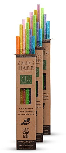 Trinkhalme Kunststoff Party Set (18er Pack + 3 Reinigungsbürsten) 21cm - wiederverwendbarer Plastikstrohhalm - nachhaltig und Umweltfreundlich