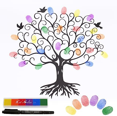 BOFUNX Livre d'or Empreintes digitales d'arbre de Vie Signature pour invité DIY Sign in Toile Peinture avec Encre pour Mariage,30x40cm