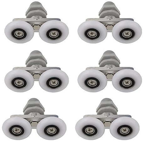 Cokritsm 6 Stücke Duschkabine Rollen Laufrollen 23mm, Duschrollen mit Doppelter Schiebetür, Anti-Rost Duschtürrollen für Badezimmertüren Glastür 4-6mm, Glasloch 10-14mm