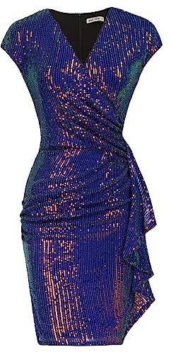 GRACE KARIN V-Ausschnitt Pailletten Kleider Businesskleider Abendkleider Cocktailkleider Violett L