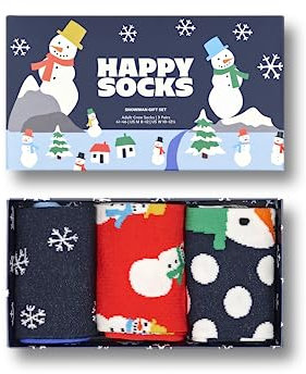 Happy Socks 3-Pack Snowman Weihnachtssocken für Damen und Herren, warme Wintersocken in einer Schneeman Geschenkbox Größe 41-46