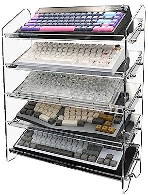 BRIGHT STONE Acrylic Keyboard Display Stand,Mechanical Keyboard Storage Rack,Multilayer Acrylic Organizer,Desktop Shelf Holder for Customized Keyboard (short-5, Transparent)