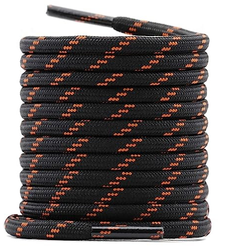 WEGOODZF Round Walking Boot Laces: 4.5MM Thick 100cm Long Black Orange Dots Heavy Duty Shoelaces for Outdoor Hiking Shoes Work Boots 2 Pairs Non Slip Safety Bootlaces for Men Women