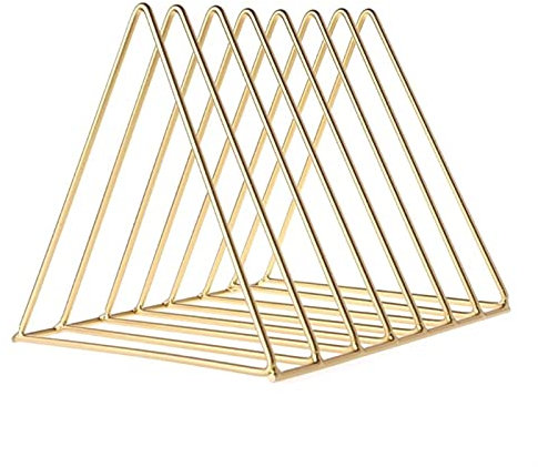 ASIORI Zeitschriftenhalter, Schreibtisch-Organizer, Eisen-Schallplattenständer, dreieckiger Buchmagazinhalter, Schreibtisch-Aufbewahrungsorganisator (Farbe: Gold, S-Größe) (Color : Gold S Size)