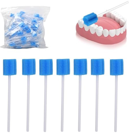 80 Piezas Esponjas de Boca, Esponja para el Cuidado Bucal, Esponjas Bucales, Esponja Dental, Bastoncillos para la Limpieza Dental, Hisopo Bucal Desechable, Hisopos de Esponjas Orales (Azul)