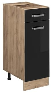 Vicco Meuble Cuisine R-Line, Noir Haute Brillance/Chêne de Force doré, 30 cm sans Plan de Travail