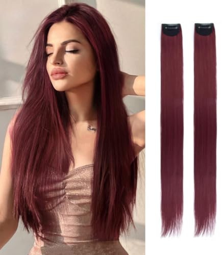2 x Clip-In Hair Extension Highlights Streaks, Colourful Hair Highlights (1 Clip 25g - Burgundy x 2)