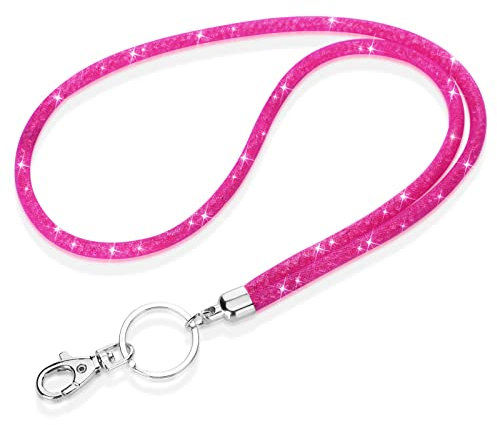 Soleebee Kartenhalter Trageband, Bling Strass Schlüsselband Lanyard mit Schlüsselring Kristall Halsband Damenkette Halskette Kit für ID-Kartenhalter Schlüsselanhänger (Heißes Rosa)