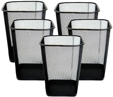 Best House | Metal Mesh Bins | Square | 9 Litres | Black | Pack of 5 | Metal Wire Waste Basket Bin | Paper Bin | Lightweight and Sturdy Rubbish Bin | Ideal for Kitchen Home Office Living Room Bedroom