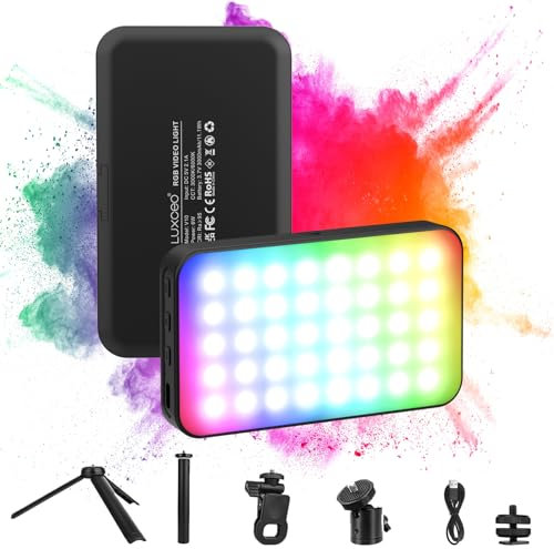 Leshiou RGB LED Video Light Live Streaming Video Portable Camera Lights with 0-360 Full Color CRI 95+ 3000K/6000K 3000mAh Rechargeable LED Lighting for Photography, Vlogging, Video Conference