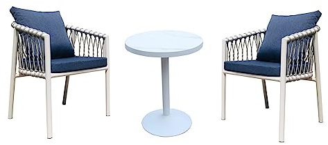 NOALED 3-teiliges Bistro-Set für die Terrasse im Freien, Gartenmöbel-Set, mit geflochtenem Seilstuhl und rundem Tisch, Café-Möbel, für Garten, Hinterhof, Terrasse, Po