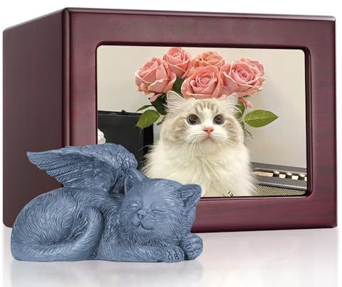 DiDiBirDi Tierurnen für Katze,Katzenurne für Asche,Kirschrote Katzenurne aus Holz,Haustier Einäscherung Box,Urne Katze (25kg)
