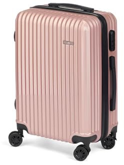 Premium Koffer für Kabine klein Handgepäck mit Rollen | Kompakter Hartschalenkoffer in Grau oder Rosa 57x38 cm | Rollkoffer Hartschale | Kabinenkoffer aus ABS (Rosa)