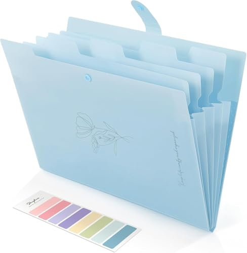 SKYDUE Dokumentenmappe A4 Aus PP, Fächermappe Mit 5 Fächer, Mappe A4 Mit Etiketten, Mappen Ordnersystem Document Folder Ordner Für Schule, Büro (Babyblau)