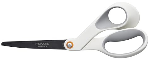 Fiskars 8” Premium Non-Stick Comfort Grip Scissors Ideal for Sticky Materials like Vinyl, Tape, and Glue, with Ergonomic Bent Handles for Precise Tabletop Cutting